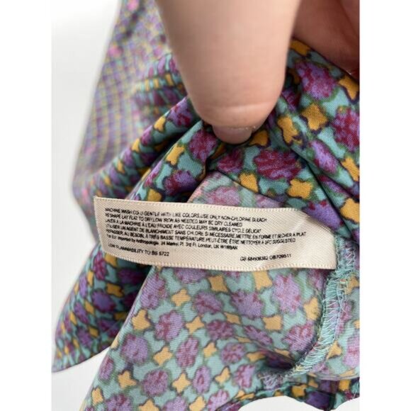 Anthropologie Top Womens Medium Tank Aune Cami Blue Purple Silk V-Neck Floreat - Picture 6 of 6